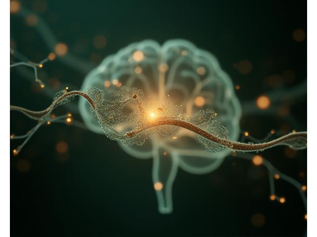 An artistic, abstract visualization of neural pathways or brain activity showing interconnectedness and growth, using soft, glowing lines on a dark primary background, representing neuroplasticity.